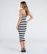 Chic Charm Striped Knit Strapless Midi Dress